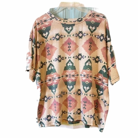 Vintage Tops - Vintage Santa Fe Western Boho T-Shirt Oversized Med